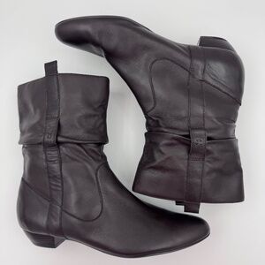 Chadwicks Women's Leather Ankle Booties - Mid Calf Slouch Block Heel - Size 9
